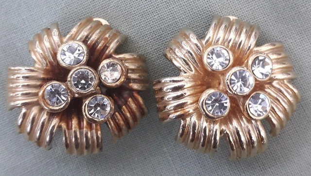 Boucles D'oreilles Clips Vintage Années 90 - Plastique Jaune Ambré Avec Strass, Style Rétro