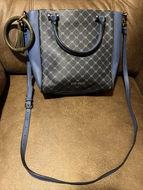 Steve Madden BKIA Navy Blue Shopper Tote Crossbody Purse