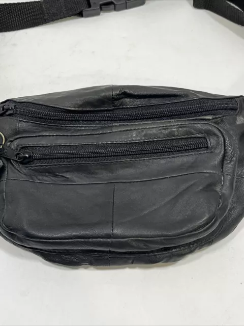 Vintage Black BUXTON Fanny Pack Genuine Leather Cashmere Lamb Skin 1980's 2