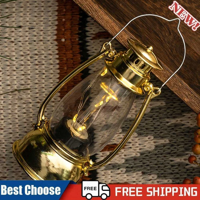 Lámpara de Atmósfera LED Adorno Vintage Vela Linterna Halloween Decoración (Oro)