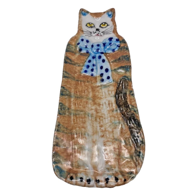 Vintage Italian Ceramic Cat Kitten Tray Bowl Spoon Rest Wall Decor 9" Long-A69