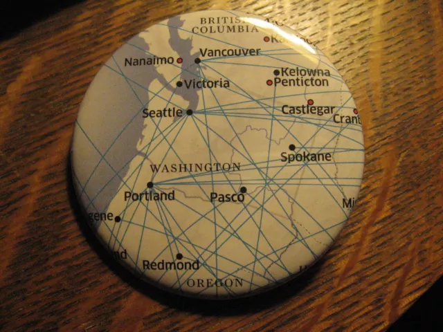 United Airlines Seattle Vancouver Pacific Northwest Route Map Lapel Button Pin