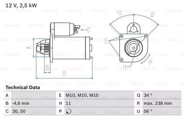 0 986 023 850 BOSCH Starter for CITROËN,DS,FIAT,LANCIA,MITSUBISHI,OPEL,PEUGEOT,V