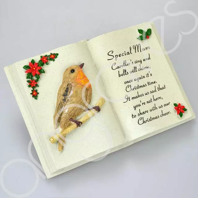 Special Mum Christmas Robin Memorial Book Plaque With Verse