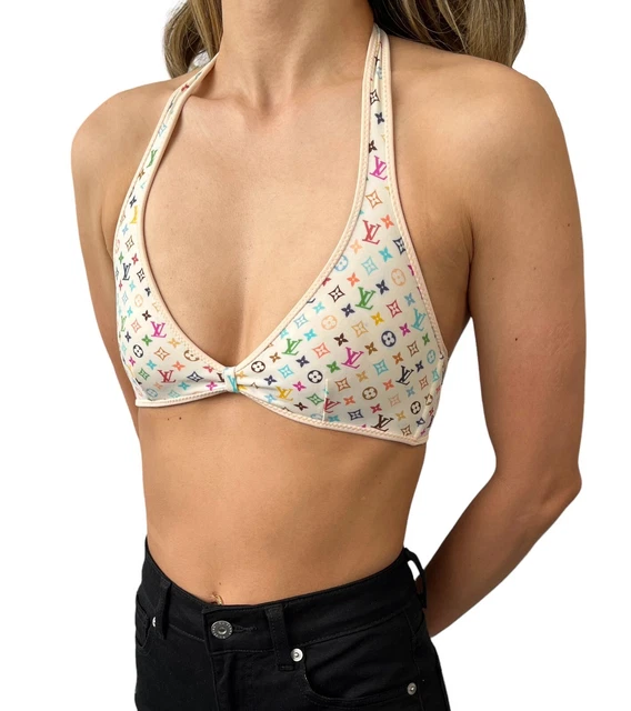 LOUIS VUITTON Vintage LV Logo Monogram Multicolor Bikini Bra Top Nylon RankAB