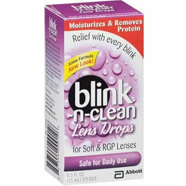 Gotas de lentes hidratantes Blink-n-Clean para lentes suaves y RGP 0,5 OZ paquete de 6