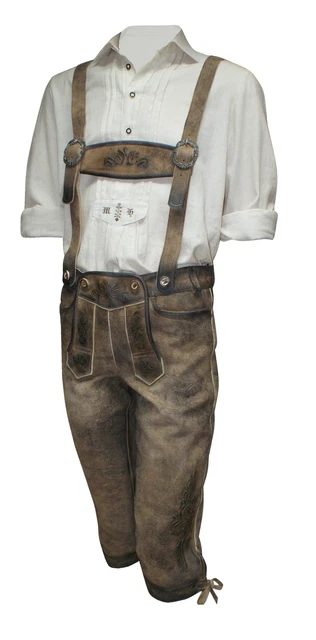 Gr.44-64 Trachtenlederhose Kniebund Lederhose Hirschleder-Optik speckig Patina