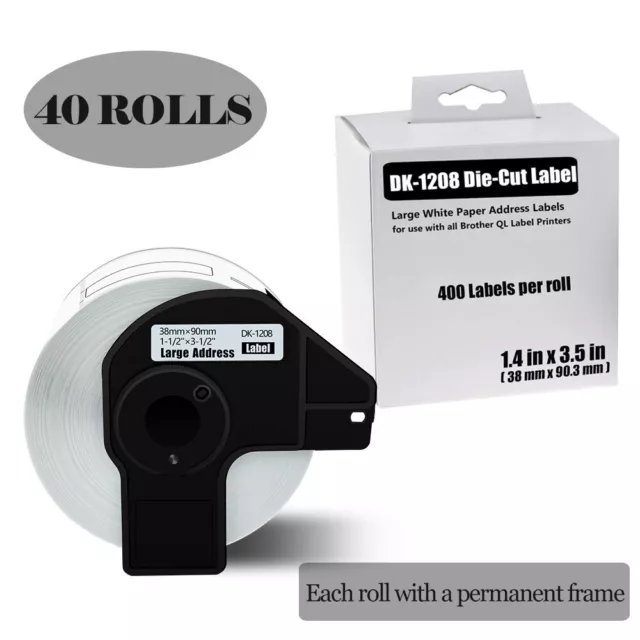 40Rolls 38mmx90.3mm Large Address Tape DK-1208 For Brother QL Label Printer