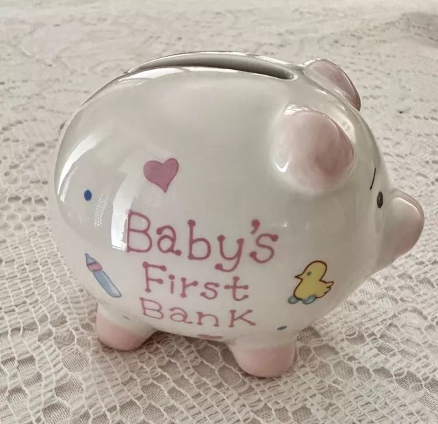 Russ Baby’s First Piggy Bank Pink Ceramic Pig Coin Bank 4” x 2.75” x 2.25”