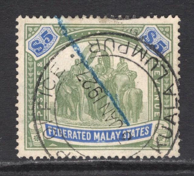 M14877 Malaysia-Federated Malay States 1925 SG80 - $5 green & blue.