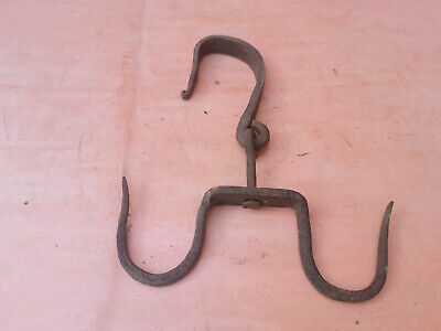 ANTIQUE VERY RARE OLD HAND FORGED WROUGHT IRON HOOK HANGER 19th