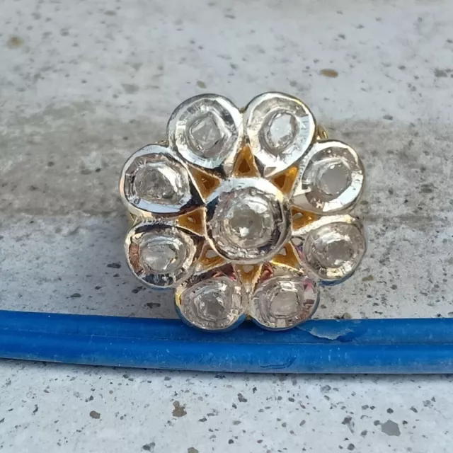 Polki Pflastern Diamant Blume Ring 925 Sterlingsilber Viktorianisch Designer