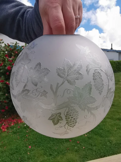 Antique Lampe a petrol Victorian Glass Gravée A L Acide