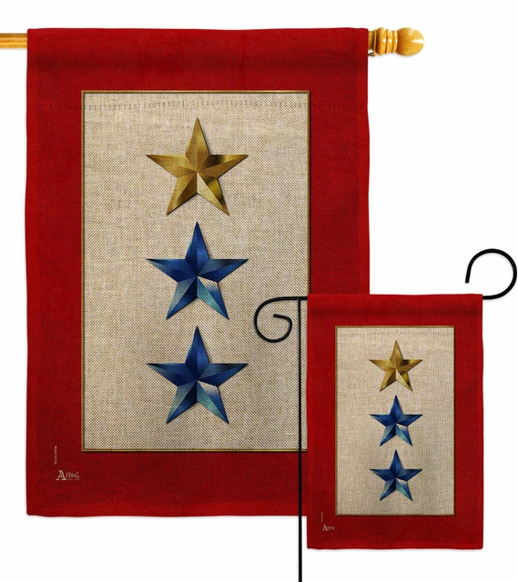Gold Two Blue Stars Burlap Garden Flag Armed Forces Military Service Yard Banner