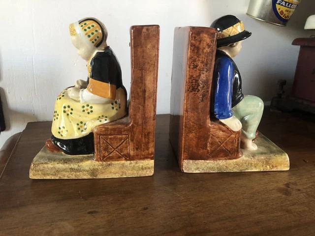 Paire De Serre-livres Gondoles Anciens, Faïence Craquelée Art Déco - Couple