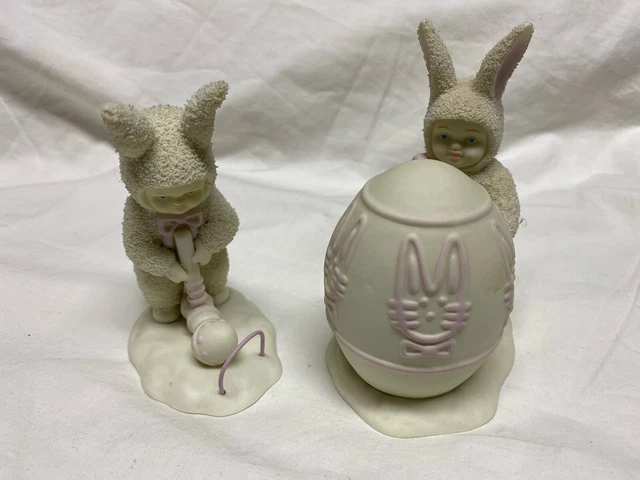 Easter Figurines - Two Snow Bunnies - Dept 56 - Easter Egg & Croquet