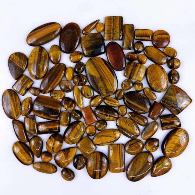 80Pcs 1635Cts Natural Yellow Tiger Eye Cabochon Loose Gemstone 37x22 13x8mm#6923