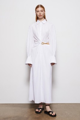 Jonathan Simkhai Fraya White Plisse Twisted Long Sleeve Shirt Dress US 10 Og$595