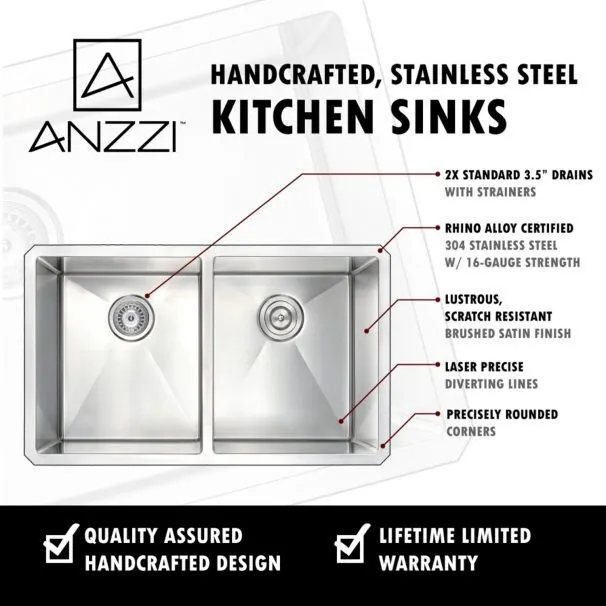 NEW! ANZZI Vanguard Series double basin under mount kitchen sink K-AZ3219-2A