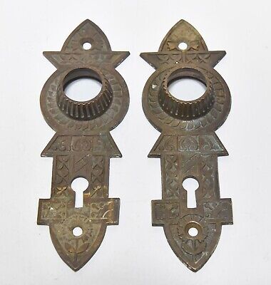 2 Matching Vintage Eastlake Style Solid Brass Finish Door Backplates