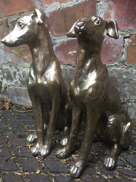 Red Finch Garden & Gifts Greyhound Dog Pair Statues Ornament Bronze Effect 3