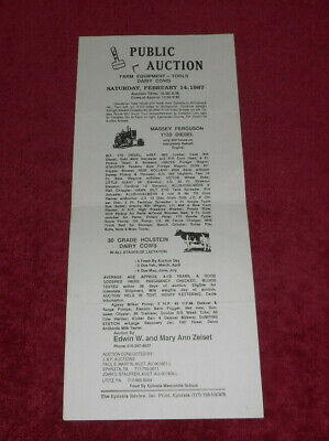 Public Sale Bill Farm Equipment Tools Dairy Cows Auction Feb 14 1987 Cocalico PA