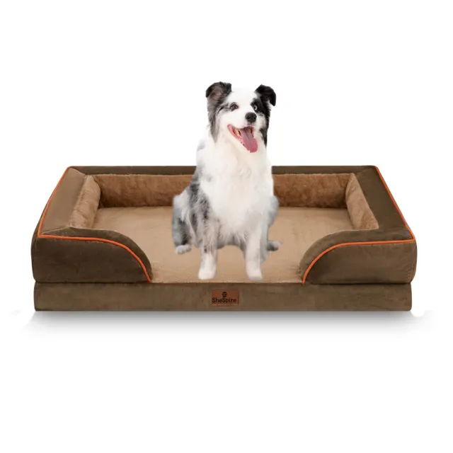 Brown Medium Large Jumbo Orthopedic Pet Dog Bed w/ Removable Memory Foam Bolster