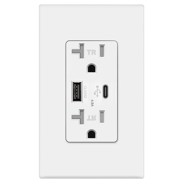 USB TYPE C 4.8A Wall Outlet Dual High Speed Duplex Receptacle 20 Amp ...
