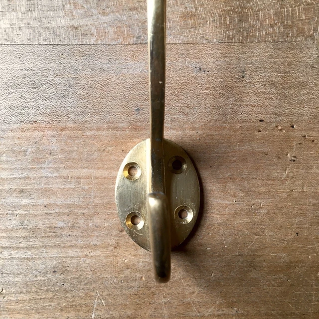 Vintage Brass Double Coat Hooks Victorian Style Reclaimed Old 3