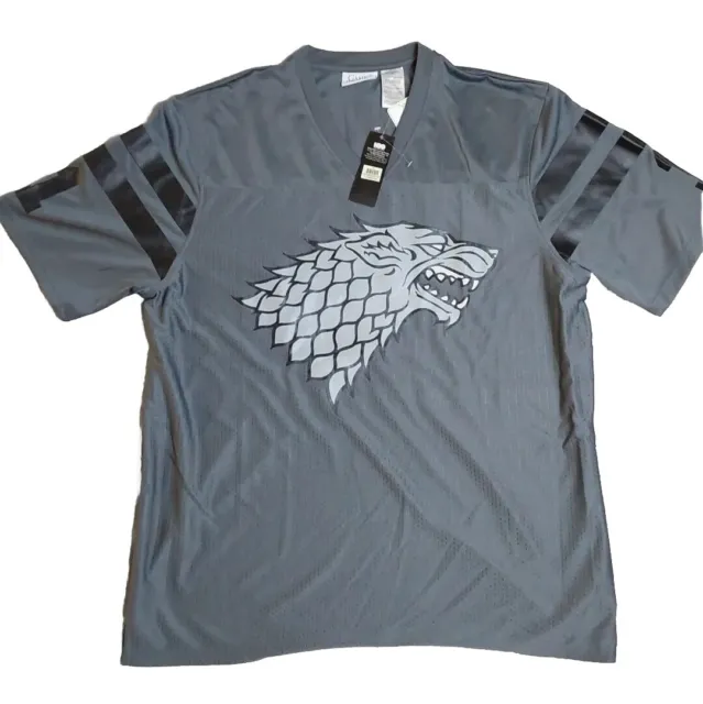 Game of Thrones Jersey Mens 2XL  Direwolf Sigil Gray House Stark #1. NWT