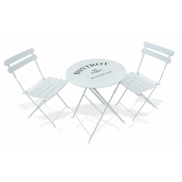 Tisch im Freien + zwei Stühle Metallset, faltbar und platzsparend, Bistro