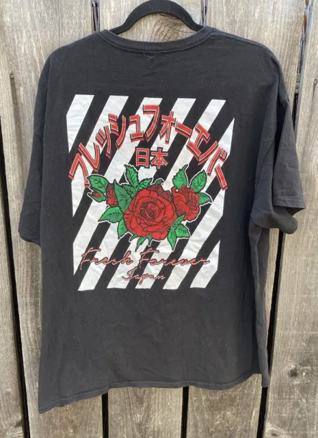 Men's Young & Wild Black Fresh Forever Japan Rose T-Shirt 2XL Crew Cotton Street