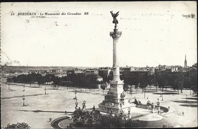 BORDEAUX 33 Girondins Monument CPA written to Vve Berlimont in London 3-8-1930