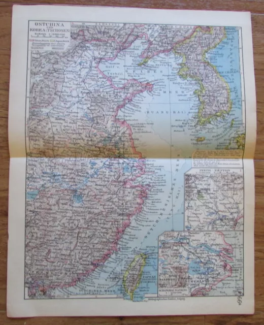 Ostchina und Korea - alte Landkarte Karte old map 1928