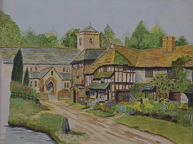 Charming English Rural Village and |Church Watercolour c2000 British School Unsi 3