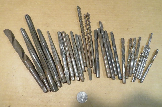 Lot of 29 Drill Bits assorted drill bits + all USA MFG - SAE ? reamer bits