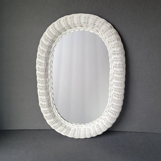 Espejo de pared de mimbre de caña de ratán moderno blanco vintage década de 1950 Hong Kong