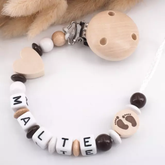 Schnullerkette mit Namen - Junge - BABYFÜßE Baby Nuckelkette Geschenk Geburt