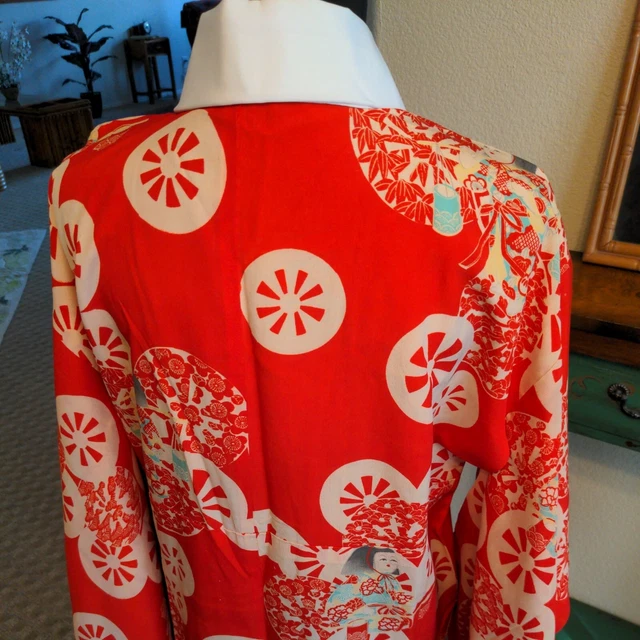 1940s Wonderful Vintage Japanese Silk Juban Kimono Robe Palace Girls M 3