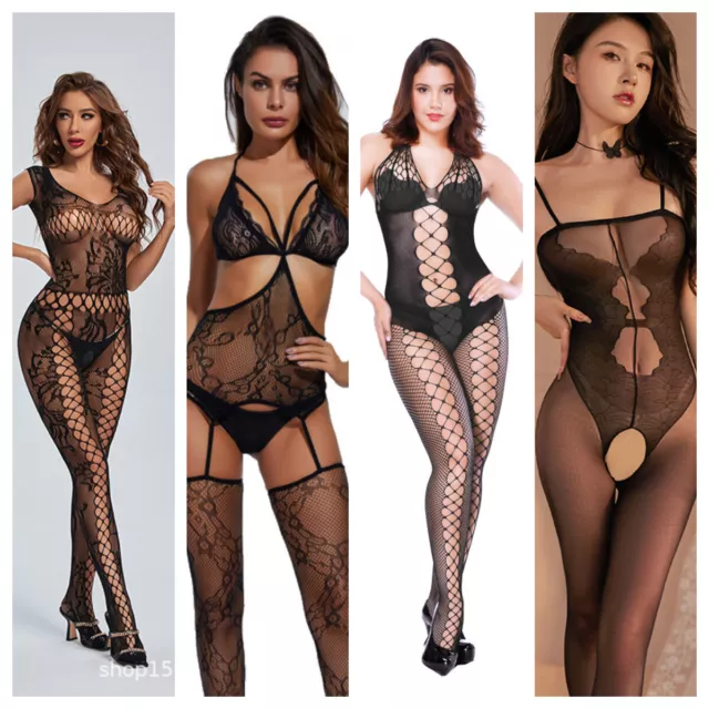 Bodystocking Cavallo Aperto Reggicalze Catsuit Sexy lingerie Intimo Tuta Rete