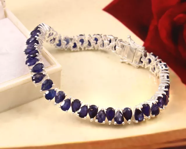 16.20ct Pear cut Blue Sapphire Women tennis Bracelet in 925 Sterling silver