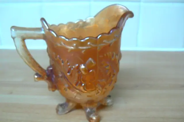 Vintage Sowerby orange Karneval Glas Distel und Stechpalme Design Milchkanne