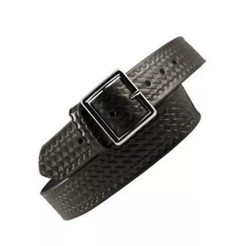 Boston Leather 6605-3-34 Mens Black Basketweave Value Line Nickel Garrison Belt