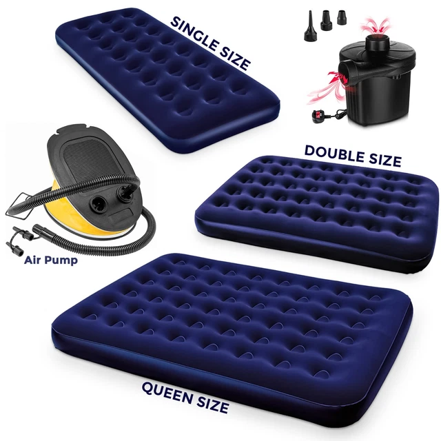 DOUBLE SINGLE AIRBED Flocked Camping Inflatable Mattress Air Bed Electric Pump £10.45 PicClick UK
