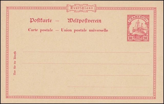 Kamerun Postkarte P 9 Kolonial-Schiffszeichnung 10 Pf, ** postfrisch