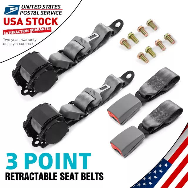 2 Retractable 3 Point Safety Seat Belt Straps Car Vehicle Adjustable Belt Kit