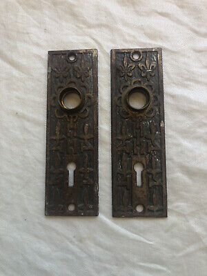Pair of Vintage M.W. Co. Eastlake Iron Door Knob Key Plates 5 1/4" by 1 3/4"