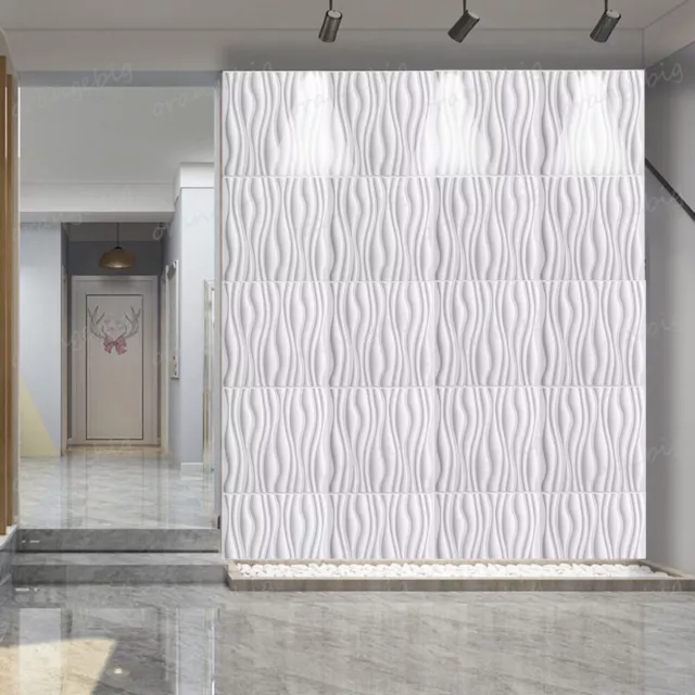 60pcs 3D PVC Wave Board Textured 3D Wall Panels White 50x50cm Decorative TV Wall