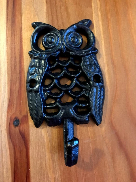 Cast Iron Single Owl Wall Hook Vintage Rustic Design 5" x 2 3/4"