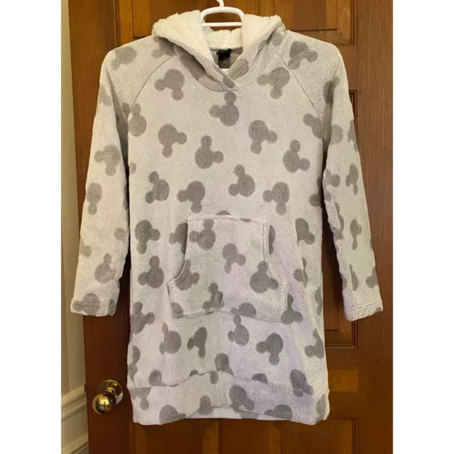 Disney Mickey Fleece Lounge Hoodie Women Small Grey Pajamas PJs Plush Cozy Warm